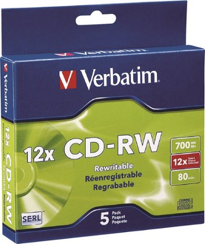  Verbatim - 12x CD-RW Discs with Slim Cases (5-Pack)