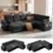Dyonery - 7-Seat Modular Sectional Sleeper Sofa with Pull-Out Bed, Reclining Backrest, USB Ports, Table, LED Lights,Black - Black-Front_Standard