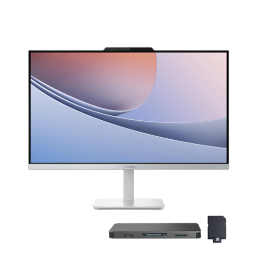 Lenovo - 23.8" FHD All-in-One Desktop,Intel N100,32GB RAM,2TB SSD+1TB Dock Set,Intel UHD Graphics,Win 11,Grey - Gray-Front_Standard 