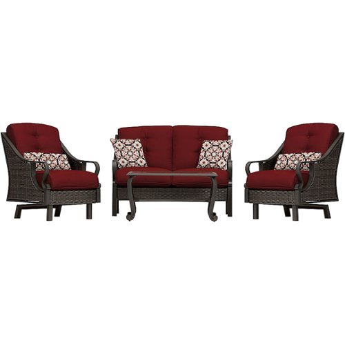  Hanover - Ventura 4-Piece Seating Set Outdoor Furniture - Crimson Red / Poppy Red