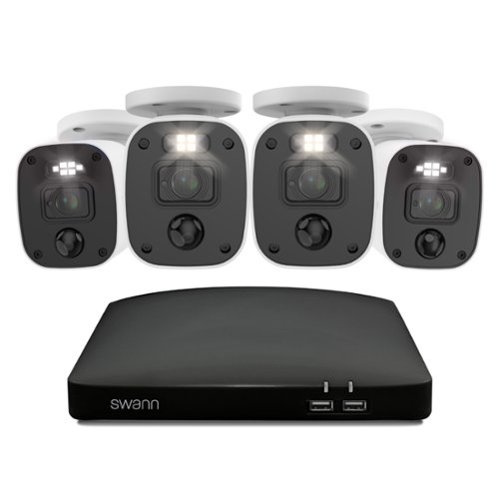 Swann - SwannForce 4K Security Camera System, 4x Bullet Analog CCTV Cameras, Microphone and Siren, DVR with 1TB Storage - White-Front_Standard