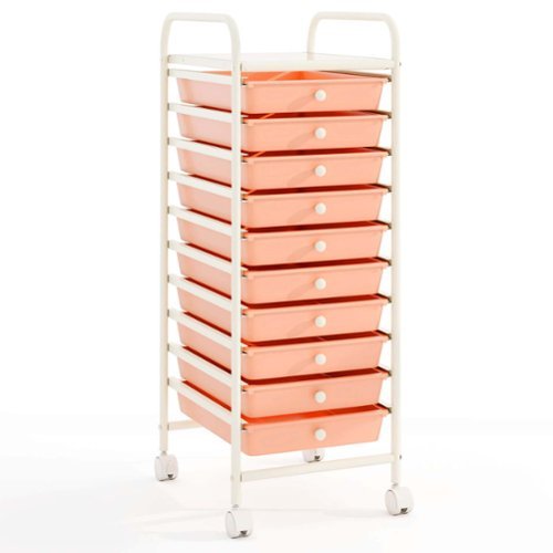 Costway - 10 Drawer Rolling Storage Cart Scrapbook Paper Office School Organizer Skin - Skin Pink-Front_Standard 