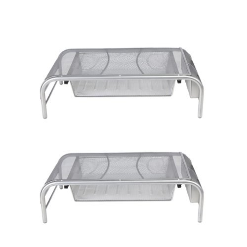 Mind Reader - Network Collection Monitor Stand, 3-Compartment Storage, Metal Mesh, Set of 2, 20"L x 11.5"W x 5.5"H, Silver - Siler-Front_Standard 