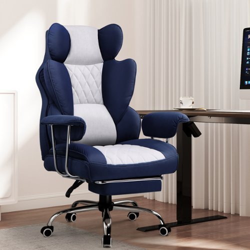 CloudRest Pro - 400lbs Heavy Duty Office Chair Fabric Wide Ergonomic Comfy Executive Chair - Dark Blue & White-Front_Standard 