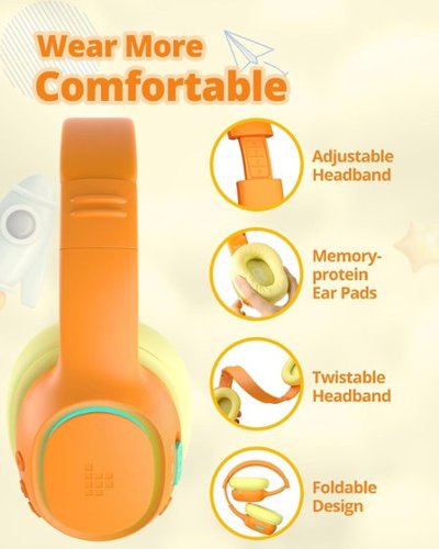 Tronsmart KH03 Active Noise Cancelling Wireless Headphones w/ 74/85/93dB Safe Volume, LED Lights, 70H Playtime for School Travel - Orange BUY ONLINE