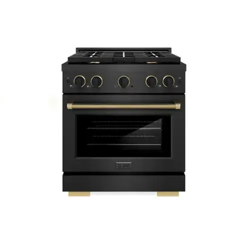 Front. ZLINE - Designer 30 in. 4.2 cu. ft. Freestanding Paramount Dual Fuel Range in Black Satin Steel with Black and Bronze Accents - Black Satin Stainless Steel.