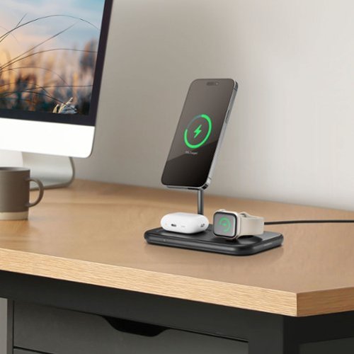Insignia™ 20W Qi2 Certified Fast Charge 3-in-1 Wireless Charging Stand for iPhone, AirPods, Apple Watch, and More - Black GLOBAL SHIPPING