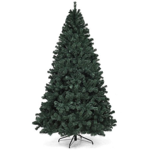 Costway - 7.5Ft Pre-Lit Christmas Tree Hinged 550 Multicolor Lights - Green