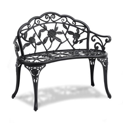 VEVOR - Outdoor Bench, 38.8 inches Metal Garden Bench for Outdoors,480 lbs Load Capacity Bench, with Backrest and Armrests - Black-Front_Standard 