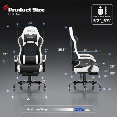 RSPGAME Gaming Chair with Vibrating Lumbar Support, Ergonomic High