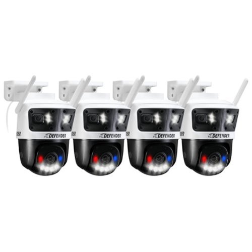 Defender - AI 3K+ Guard Tri-Lens PTZ WIFI Plug-in Security Camera, 360° Tracking, AI Detection, Works w/ Guard App, 4 Pack - white