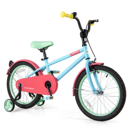 Costway - 18" Kids Bike with Adjustable Saddle Handlebar Removable Training Wheels Handbrake - Red-Front_Standard 