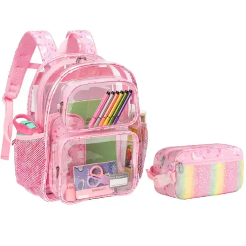 2pcs, C-pink Unicorn-Backpack & Lunch Bag