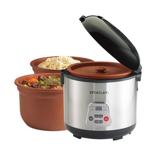 Vitaclay - 4.2-Quart Rice cooker/slow cooker - Silver/black