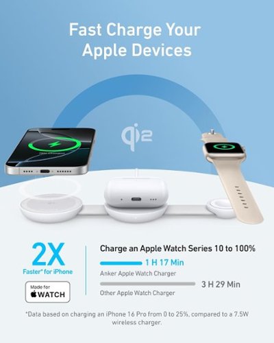 Anker - MagGo 15W Qi2 Certified Wireless Charging Pad (3-in-1, Foldable Pad) for iPhone - Aurora White-Front_Standard 