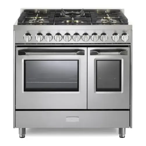 Front. Verona - Verona Ultima Series 36 in. Double Oven Gas Range with 5 Sealed Burners (Stainless Steel) - Stainless Steel.