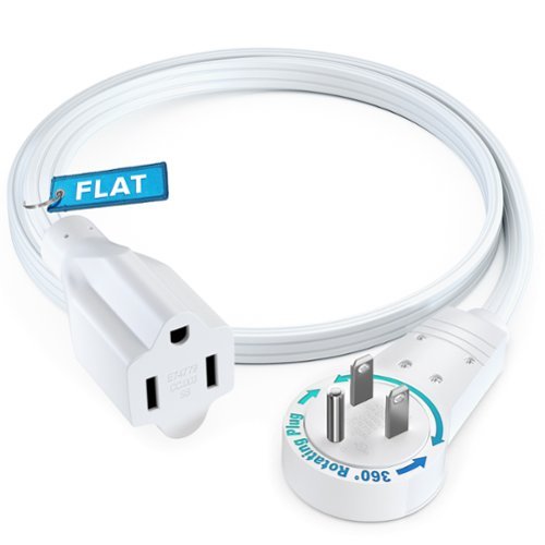 Maximm - 360° Rotating Flat Plug Extension Cord 1 feet Flat Cord Under Carpet with Slim Space-Saving Plug Design - White-Front_Standard 