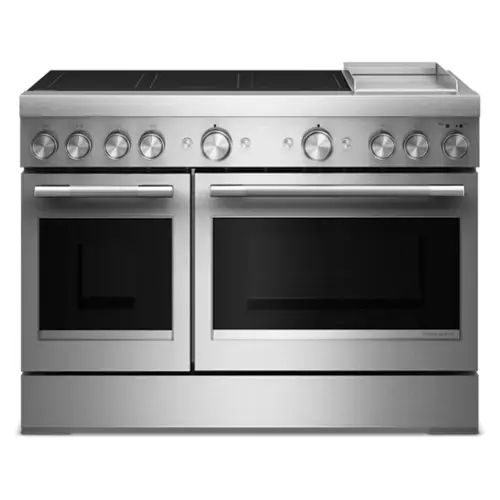 Front. KitchenAid - 6.3 Cu. Ft. Freestanding Double Oven Electric Induction Commercial-Style Range with Griddle - Stainless Steel.