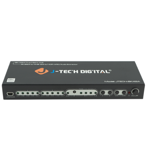 J-Tech Digital - 8K 60Hz 4x2 HDMI Matrix with Audio Extraction and HDMI ARC Function - Black-Front_Standard 