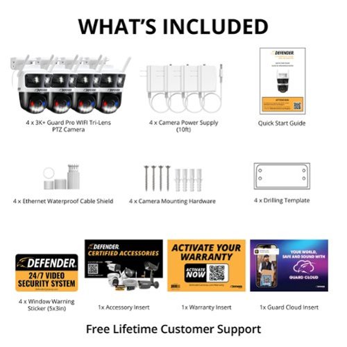 Defender AI 3K+ Guard Tri-Lens PTZ WIFI Plug-in Security Camera, 360° Tracking, AI Detection, Works w/ Guard App, 4 Pack - white BUY IN EUROPE
