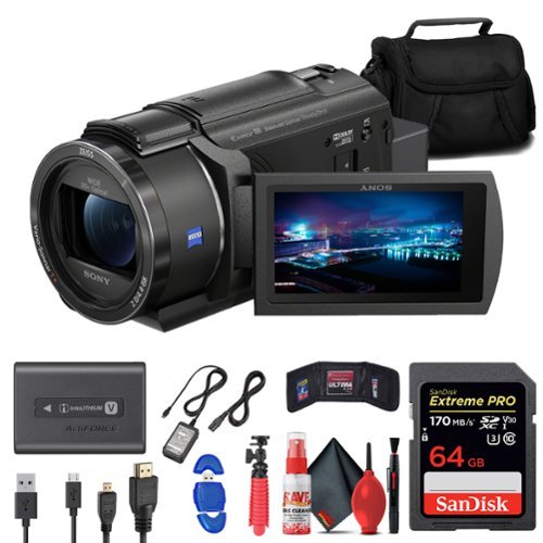 Sony - FDR-AX43 UHD 4K Handycam Camcorder + 64GB Memory Card + Bag + More - Black-Front_Standard 