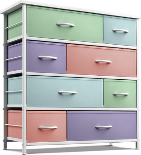 Sorbus - Dresser with 8 Drawers - Storage Chest Organizer with Steel Frame, Wood Top, Handles, Fabric Bins - Pastel-Front_Standard 