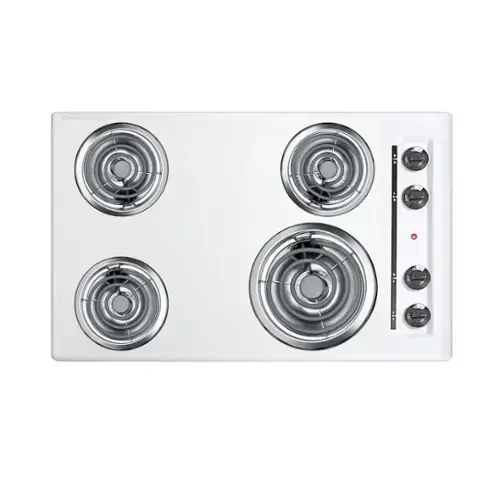 Front. SUMMIT - 30" Wide 4-Burner Coil Cooktop - White.