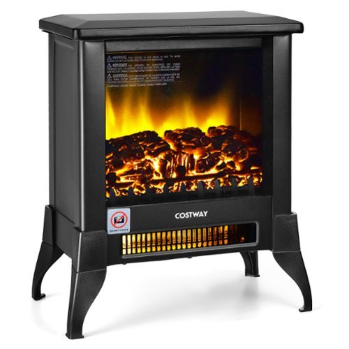 Costway - 18" Electric Fireplace Stove Freestanding Heater W/ Flame Effect 1400W - Black-Front_Standard 