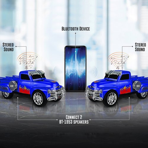 QFX Retro Classic Truck Portable Bluetooth Speaker with Bass Radiator and LED Lights - Blue HOW TO BUY
