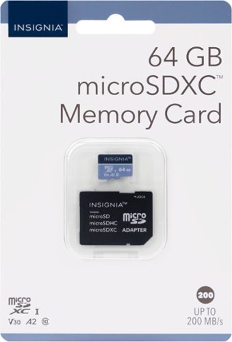 Insignia™ 64GB microSDXC UHS I Memory Card, Read Speed Up to 200MB