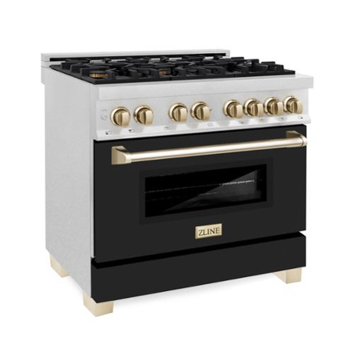 ZLINE - Autograph Legacy Dual Fuel Range in DuraSnow w/ Black & Gold Accents (RASZ-BLM-36-G)