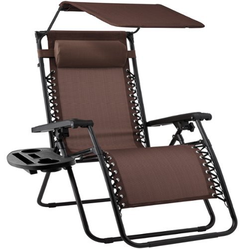 Best Choice Products - Folding Zero Gravity Recliner Patio Lounge Chair w/ Canopy Shade, Headrest, Tray - Brown-Front_Standard 
