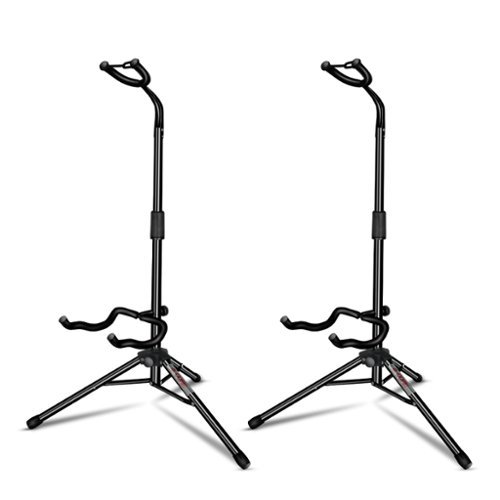 5 CORE - Guitar Stand Pair Floor Folding Holder Soporte Para Guitarra for Acoustic Electric Bass - Black-Front_Standard 