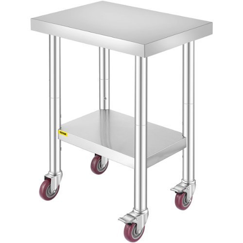 VEVOR - Stainless Steel Work Table 24 x 18 x 34 Inch, 700 LBS Load Capacity with 4 Wheels - Silver-Front_Standard 