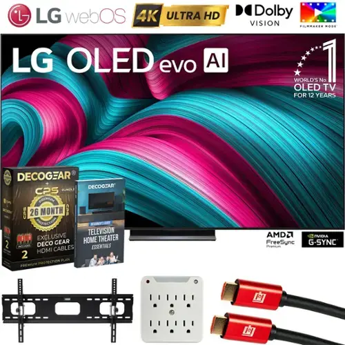 - LG webOS 4K ULTRA HD LG OLED evo AI
- Dolby VISION FILMMAKER MODE
- WORLD'S No. 1 OLED TV FOR 12 YEARS
- DECOGEAR CPS BUNDLE
- 26 MONTH CPS PREMIUM PROTECTION
- EXCLUSIVE DECOGEAR HDMI CABLES
- TELEVISION HOME THEATER ESSENTIALS
- AMD FreeSync Premium
- NVIDIA G-SYNC
- 1