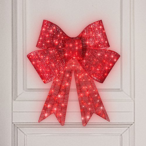 Best Choice Products - 24in Pre-Lit XL Christmas Bow, Large Outdoor LED Lighted Holiday Decor w/ 8 Light Functions, Hook - Red-Front_Standard 