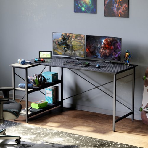 Bestier - Small L-Shaped Corner Gaming Desk with Storage Shelves - 55" Wide - Black