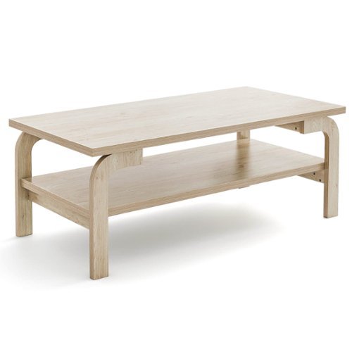 Costway 47" Rectangular Coffee Table w/ Storage Shelf & Curved Legs for Living Room - Natural