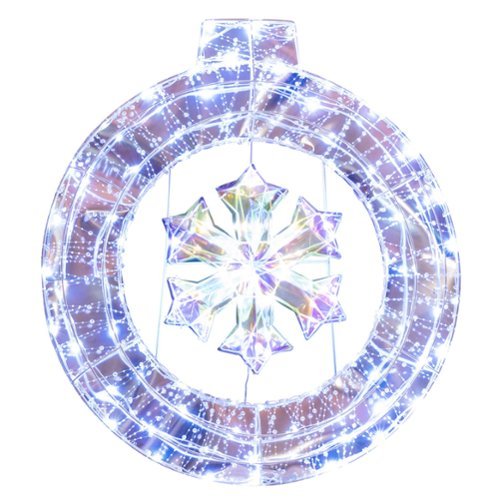 Costway - 33" Lighted Ornament Pre-Lit Christmas Wreath with 128 Cold LED Lights - White-Front_Standard 