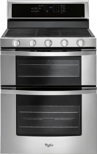 Front. Whirlpool - 6.0 Cu. Ft. Self-Cleaning Freestanding Double Oven Gas Convection Range - Stainless Steel.