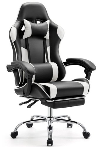 Bestier - Gaming Chair - PU Leather Fixed up Armrest Lumbar Support Ergonomic Reclining PC Chair With Rocking Mode & Footrest - White-Front_Standard 