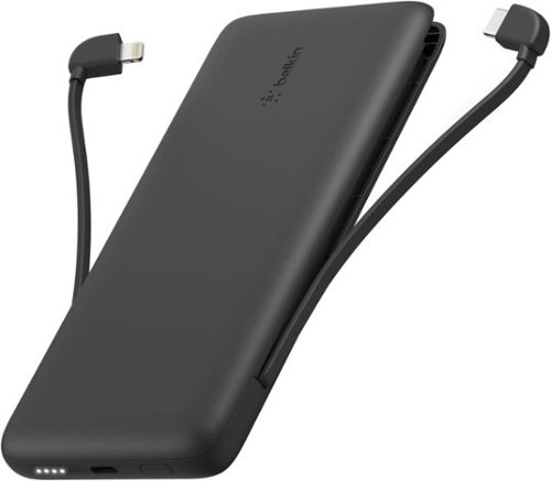 Belkin - 10,000mAh Portable Charger 23W with Built-In Lightning & USB-C Cables for iPhone 17, Galaxy S25 & Pixel 10 - Black-Front_Standard 