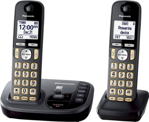  Panasonic - KX-TGD222M DECT 6.0 Expandable Cordless Phone System with Digital Answering System - Metallic black