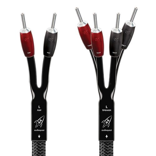AudioQuest – Rocket 44 12′ Single Bi-Wire Speaker Cable, Silver Banana Connectors – Silver/Black
