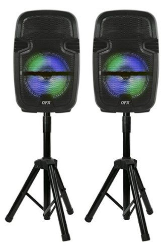 QFX - Portable Bluetooth Speakers with Stands and wired Microphone - Black-Front_Standard 
