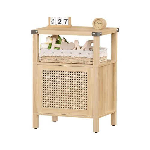 Cleave Techs Inc - Boho Side Table With Rattan Door - Brown-Front_Standard 