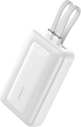 Anker - Power Bank, 20,000mAh 30W Max Fast Portable Charger with Built-in USB-C and MFi Certified Lightning Cables - White-Front_Standard 