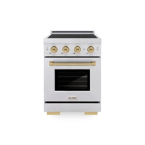 ZLINE - Autograph 24 in. 3.2 cu. ft. Paramount Freestanding Induction Range with 3 Burners in Satin Steel with Bronze Accents - Satin Stainless Steel