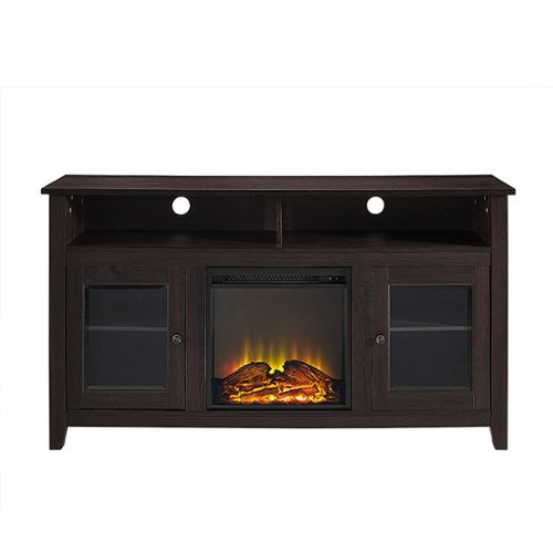 Walker Edison - 58" Tall Glass Two Door Soundbar Storage Fireplace TV Stand for Most TVs Up to 65" - Espresso