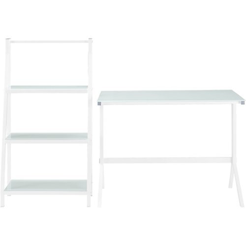 Walker Edison - Glass Metal Computer Desk with Shelving - White-Front_Standard 